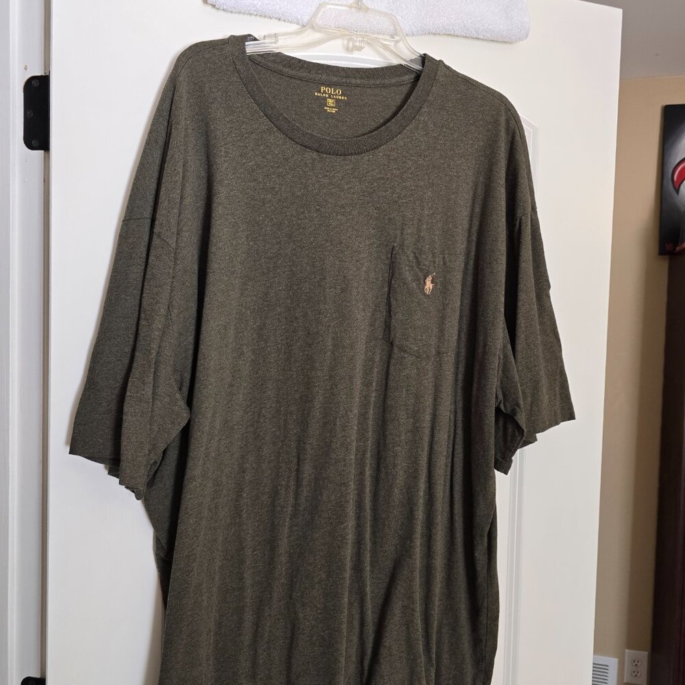 Polo Ralph Lauren Mens 3XLT Olive Green Gray Pocket Tee Big & Tall Tan Horse GUC